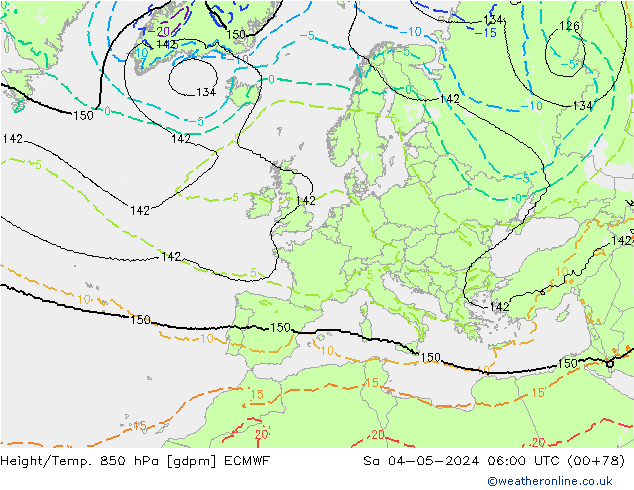 Height/Temp. 850 hPa ECMWF So 04.05.2024 06 UTC