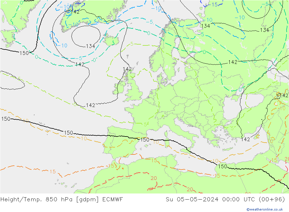 Height/Temp. 850 hPa ECMWF So 05.05.2024 00 UTC