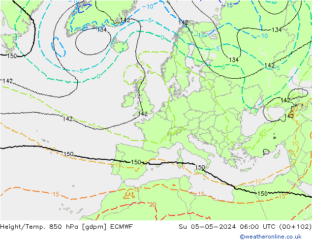 Hoogte/Temp. 850 hPa ECMWF zo 05.05.2024 06 UTC