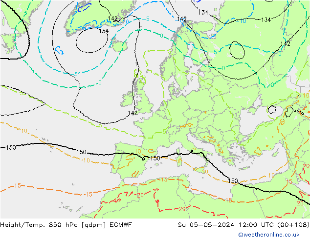 Height/Temp. 850 hPa ECMWF Su 05.05.2024 12 UTC