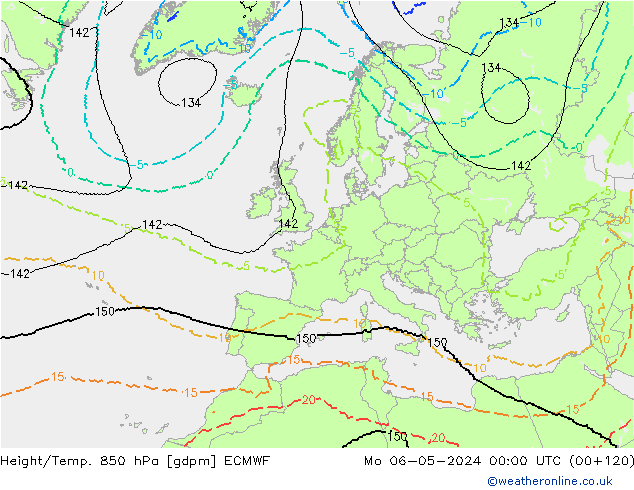 Height/Temp. 850 hPa ECMWF Mo 06.05.2024 00 UTC