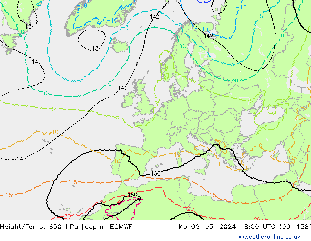 Height/Temp. 850 hPa ECMWF Mo 06.05.2024 18 UTC