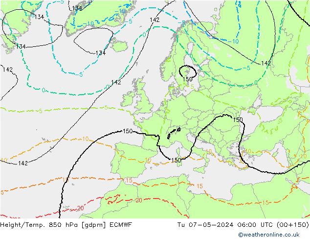 Geop./Temp. 850 hPa ECMWF mar 07.05.2024 06 UTC