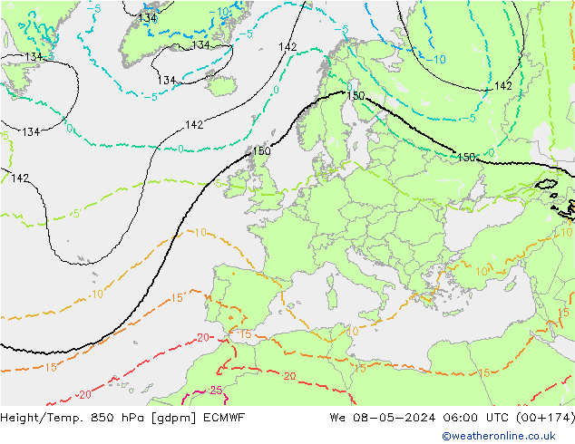 Height/Temp. 850 hPa ECMWF Mi 08.05.2024 06 UTC