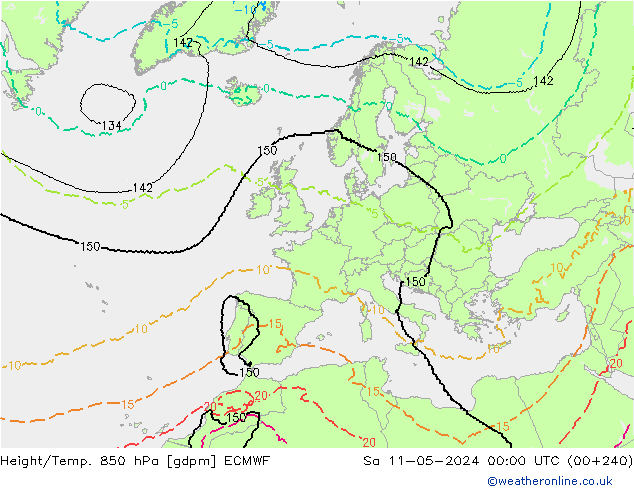 Height/Temp. 850 hPa ECMWF Sa 11.05.2024 00 UTC