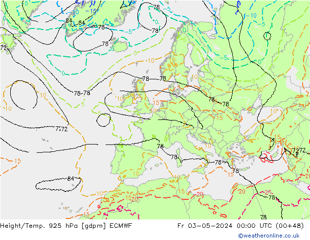 Height/Temp. 925 hPa ECMWF Fr 03.05.2024 00 UTC