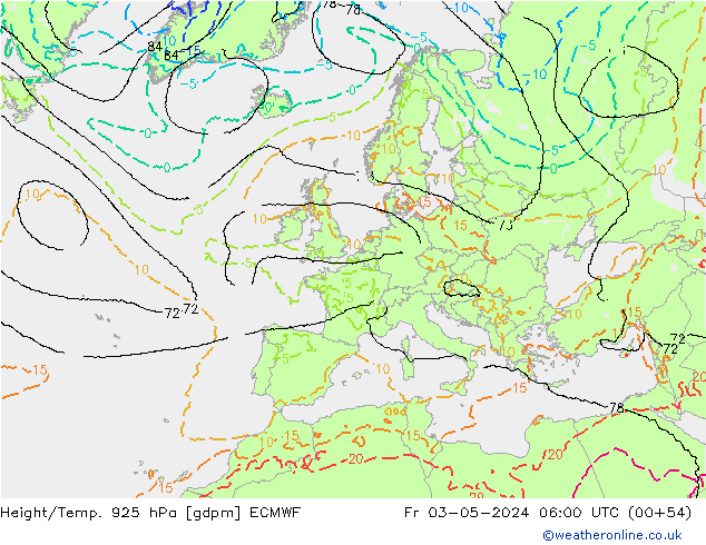 Height/Temp. 925 hPa ECMWF Fr 03.05.2024 06 UTC