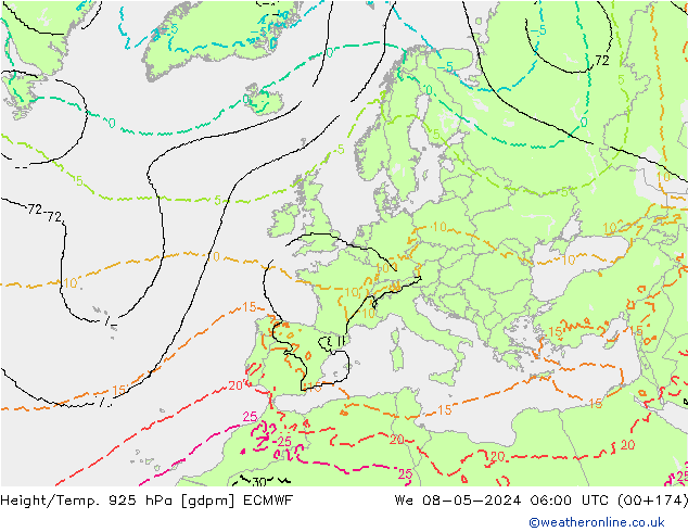 Height/Temp. 925 hPa ECMWF We 08.05.2024 06 UTC