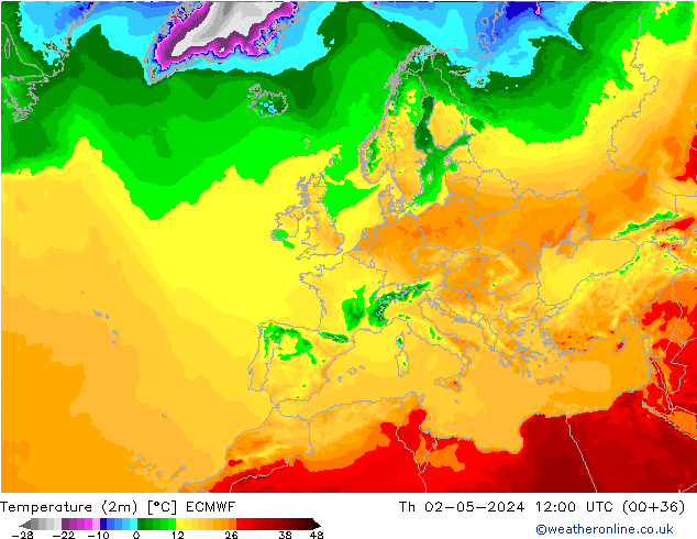 Temperaturkarte (2m) ECMWF Do 02.05.2024 12 UTC