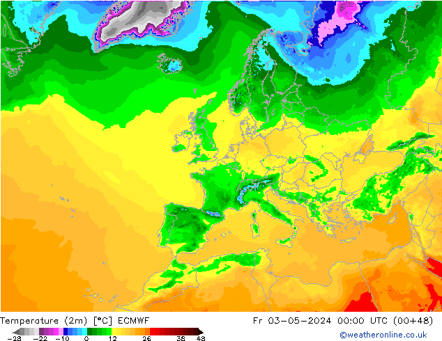 Temperaturkarte (2m) ECMWF Fr 03.05.2024 00 UTC