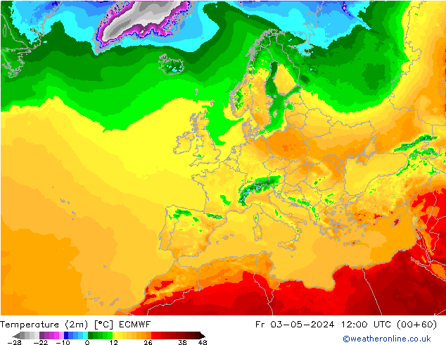 Temperatura (2m) ECMWF ven 03.05.2024 12 UTC