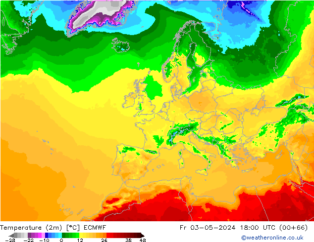 Temperatura (2m) ECMWF ven 03.05.2024 18 UTC