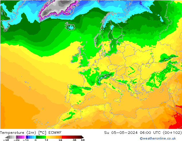 mapa temperatury (2m) ECMWF nie. 05.05.2024 06 UTC