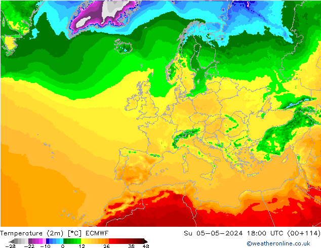 карта температуры ECMWF Вс 05.05.2024 18 UTC