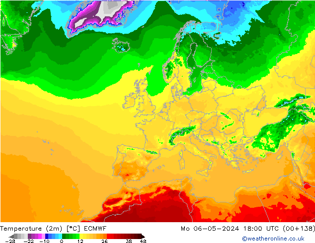 Temperature (2m) ECMWF Mo 06.05.2024 18 UTC