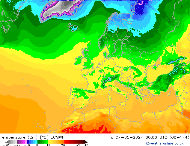 température (2m) ECMWF mar 07.05.2024 00 UTC