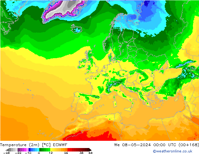 Temperatura (2m) ECMWF mer 08.05.2024 00 UTC