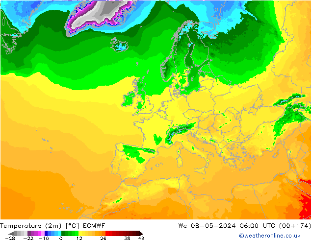 Temperatura (2m) ECMWF mer 08.05.2024 06 UTC