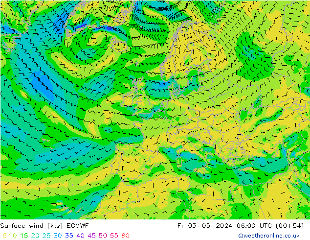 Viento 10 m ECMWF vie 03.05.2024 06 UTC