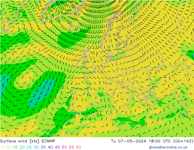 Rüzgar 10 m ECMWF Sa 07.05.2024 18 UTC