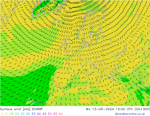 Viento 10 m ECMWF lun 13.05.2024 12 UTC