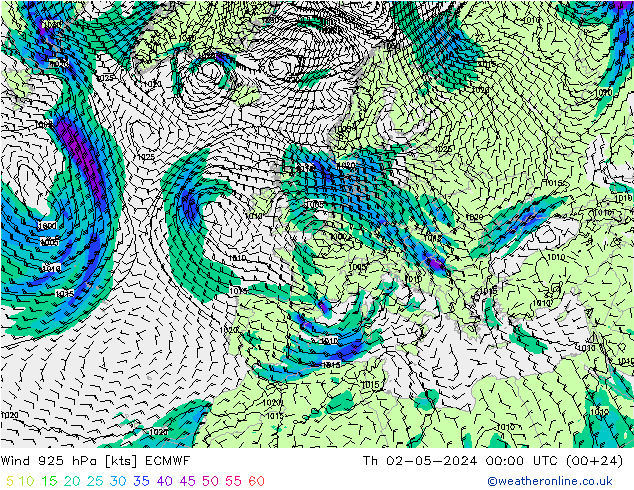 Wind 925 hPa ECMWF Do 02.05.2024 00 UTC