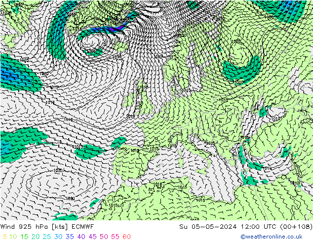 Rüzgar 925 hPa ECMWF Paz 05.05.2024 12 UTC