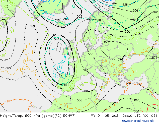 Géop./Temp. 500 hPa ECMWF mer 01.05.2024 06 UTC