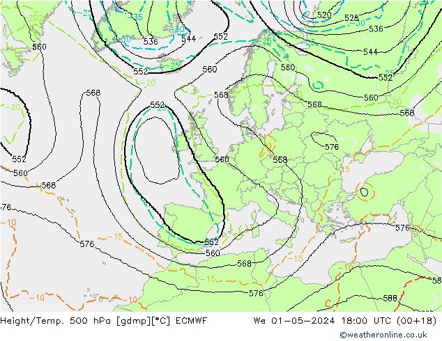 Height/Temp. 500 hPa ECMWF We 01.05.2024 18 UTC