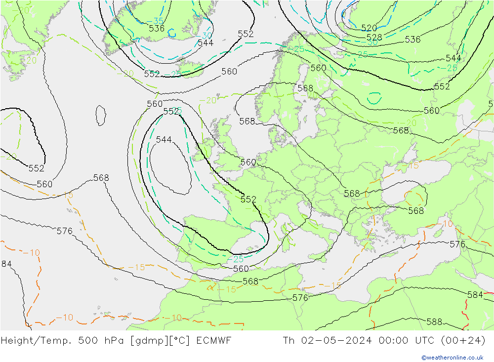 Height/Temp. 500 hPa ECMWF  02.05.2024 00 UTC