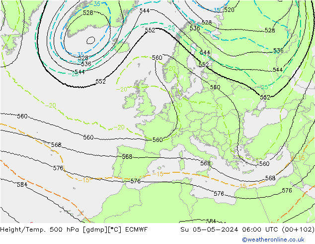 Height/Temp. 500 hPa ECMWF Su 05.05.2024 06 UTC