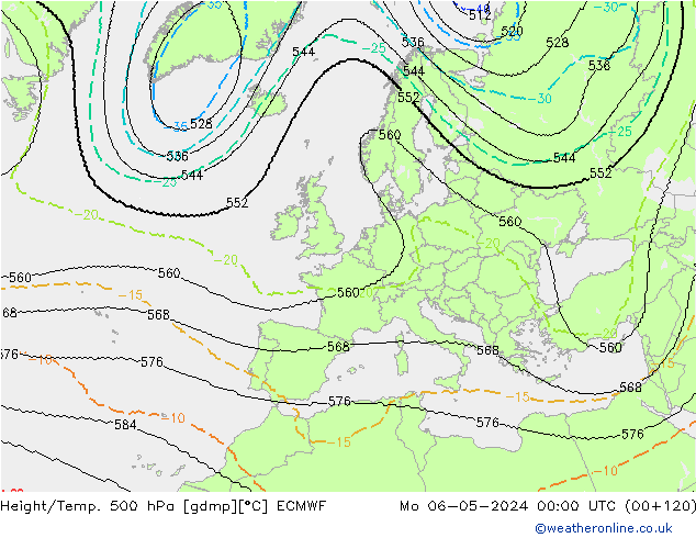 Height/Temp. 500 hPa ECMWF Mo 06.05.2024 00 UTC