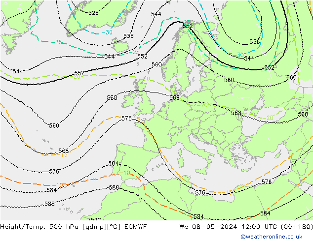 Géop./Temp. 500 hPa ECMWF mer 08.05.2024 12 UTC