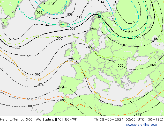 Height/Temp. 500 hPa ECMWF Th 09.05.2024 00 UTC