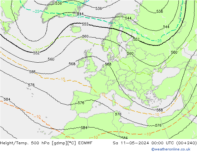 Height/Temp. 500 hPa ECMWF Sa 11.05.2024 00 UTC