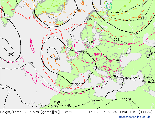 Height/Temp. 700 hPa ECMWF Do 02.05.2024 00 UTC