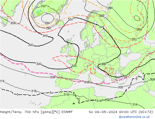 Height/Temp. 700 hPa ECMWF Sa 04.05.2024 00 UTC