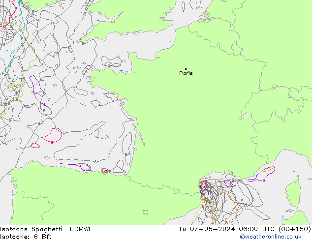 Isotachs Spaghetti ECMWF  07.05.2024 06 UTC