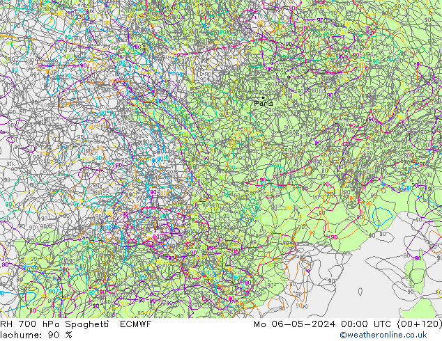 RH 700 hPa Spaghetti ECMWF Mo 06.05.2024 00 UTC