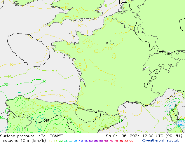 Isotachs (kph) ECMWF Sa 04.05.2024 12 UTC