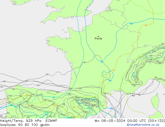 Height/Temp. 925 hPa ECMWF Mo 06.05.2024 00 UTC