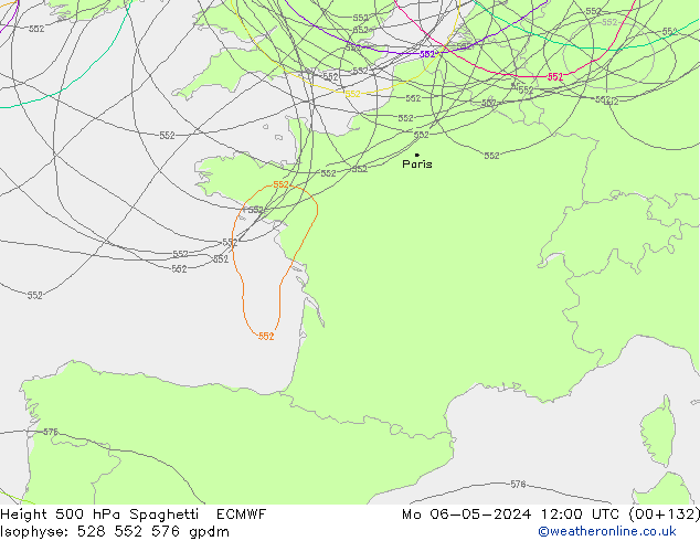 Height 500 hPa Spaghetti ECMWF Mo 06.05.2024 12 UTC