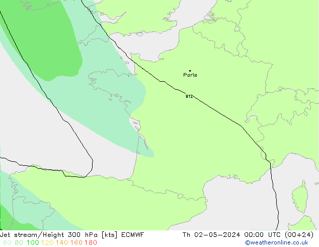 Jet stream/Height 300 hPa ECMWF Th 02.05.2024 00 UTC