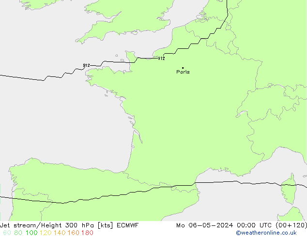 Jet stream/Height 300 hPa ECMWF Mo 06.05.2024 00 UTC