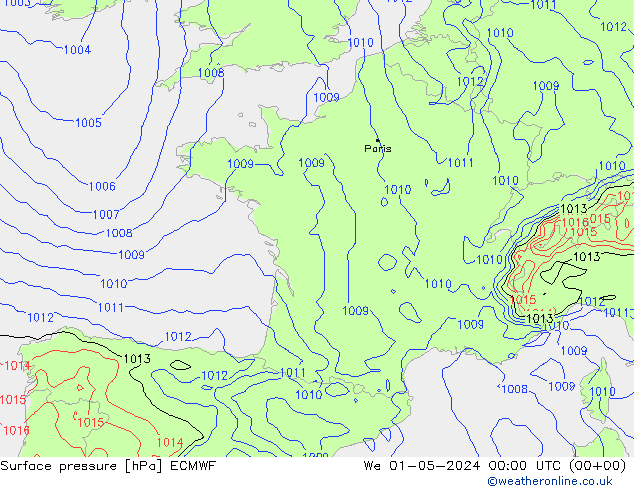 Surface pressure ECMWF We 01.05.2024 00 UTC