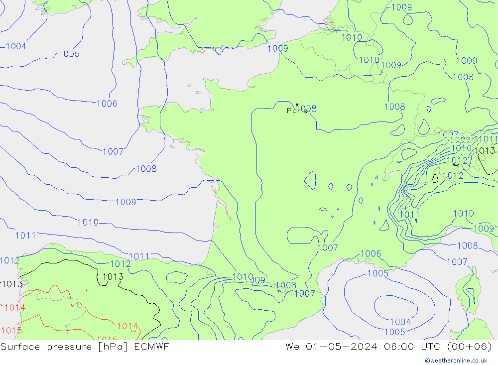 Bodendruck ECMWF Mi 01.05.2024 06 UTC