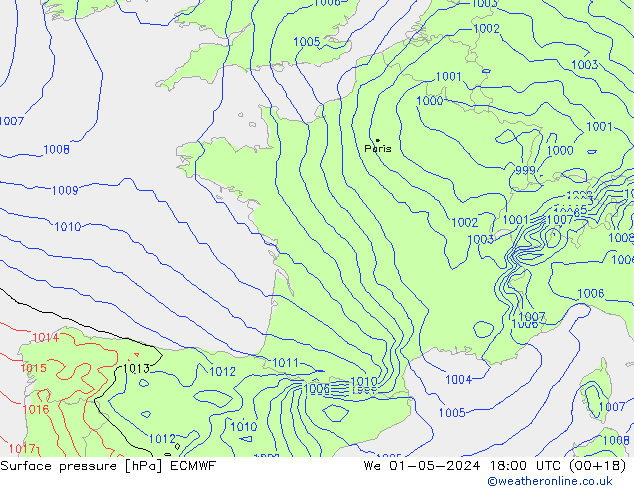 Luchtdruk (Grond) ECMWF wo 01.05.2024 18 UTC