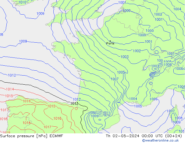 Bodendruck ECMWF Do 02.05.2024 00 UTC