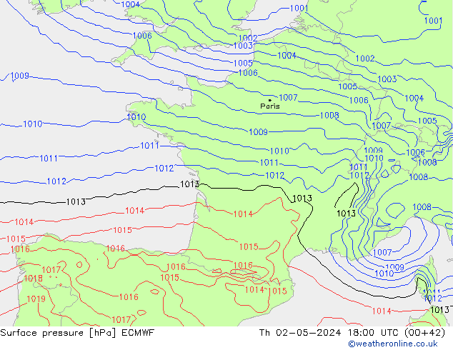 Surface pressure ECMWF Th 02.05.2024 18 UTC