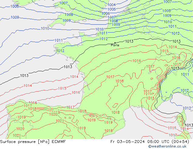 Luchtdruk (Grond) ECMWF vr 03.05.2024 06 UTC